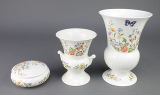 An Aynsley Cottage Garden baluster vase 8", ditto 2 handled vase and a lidded box 
