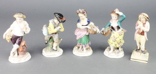A 19th Century English pottery figure of a poacher 5",  4 other figures