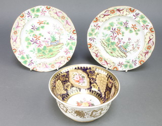A 19th Century Spode Imari pattern deep bowl decorated with flowers 4", a pair of ditto plates decorated in the Chinese style 8" 