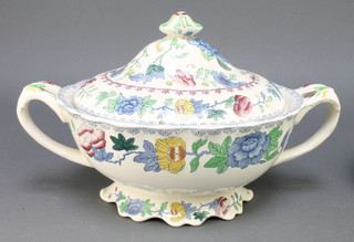 A Spode ironstone pattern 2 handled tureen and cover, 3 plates and a teapot 