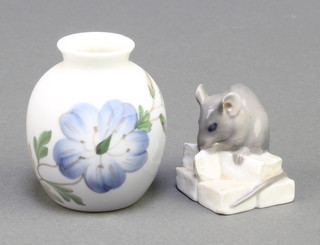 A Danish figure of a mouse 1 3/4", a Royal Copenhagen baluster vase decorated with flowers 2 1/4" 