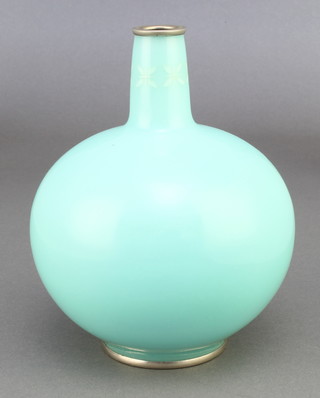 A 20th Century Japanese silver and turquoise enamel baluster vase with formal floral band 6 1/2" 