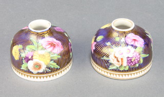 A pair of 19th Century Spode blue and gilt inkwells decorated with spring flowers no. 2478 2" 