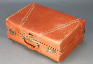 A leather suitcase with brass mounts 8" x 12" x 13 1/2" 