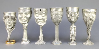Six Lord of the Rings pewter goblets, sculpted by Dr Graeme J Antony of Australia for Royal Selangor 