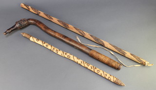 A late "Fijian" Totokia club and 2 carved sticks 