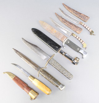 A German Boy Scout's style knife, 2 Continental daggers and 3 other knives 