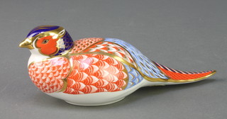 A Royal Crown Derby Japan pattern paperweight in the form of a pheasant (lacking stopper) 7" 