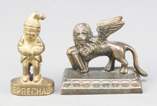 A Venetian bronze figure of  a standing lion 2" and a brass figure of a Leprechaun marked Leprechaun 2 1/2" 