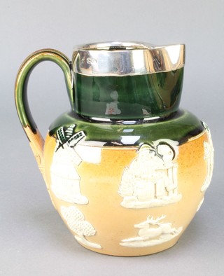 A Doulton Harvest Ware jug with silver lip 6 1/2" 