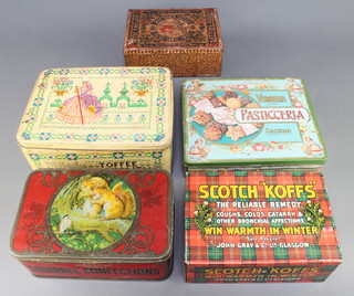 A Sutton's seed tin, a John Gray Scottish Toff's tin, a Wheeler & Hartley Milady toffee tin and a Continental biscuit tin 
 