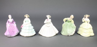 A Royal Doulton figure - Fair Maiden HN211 5", 4 Coalport figures - Rosamund, Emma-Louise, Katriona and 1 other, all 5" 