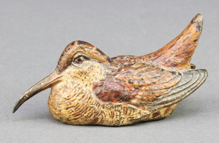 An Austrian cold painted bronze figure of a seated woodcock 