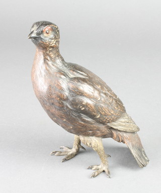 A 1930's Austrian cold painted bronze figure of a partridge 7"h, the tail indistinctly signed 