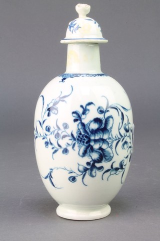 A 19th Century Worcester blue and white bottle vase and cover decorated with flowers 6 3/4" 