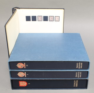 An album containing penny reds and other GB stamps, volumes one and two of Davo mint and used GB stamps including a penny black, a Stanley Gibbons no.1 album of mint Jersey stamps 