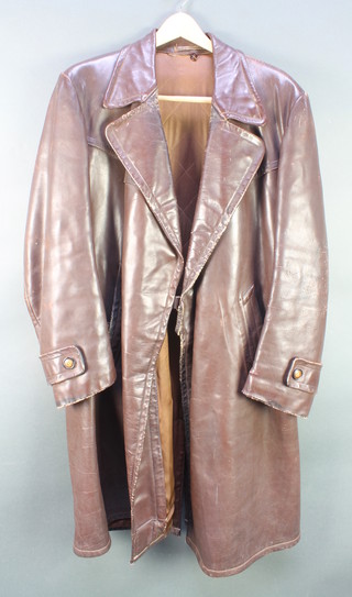 A gentleman's German full length leather jacket, labelled Gratz 