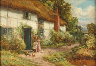 Robert John Hammond, oil on canvas, signed "At The Cottage Door" 8 1/2" x 12 1/2" 