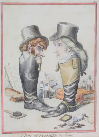 19th Century cartoon, H Humphrey 1801, a coloured print "A pair of polished gentlemen" 14" x 10" 
