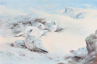 Archibald Thorburn, a print signed in pencil, study of game birds in a winter landscape 13" x 19" 