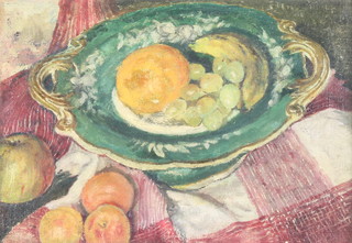 Mid 20th Century oil on board, unsigned, still life study of fruit on a tazza, 7" x 10" 