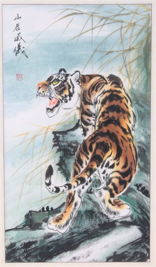 20th Century Japanese watercolour study of a tiger 16 1/2" x 9 1/2" 
