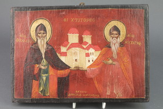 A 20th Century Icon of the Madonna and child 10" x 7 1/2", a ditto depicting 2 Saints 7 1/2" x 11" 