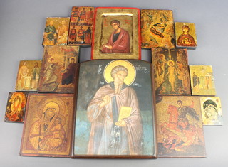 A modern Icon of a Saint on a wooden panel 7 1/2" x 5 1/2" and 13 others