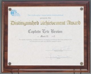 From the estate of Captain Eric M Brown The Helicopter Association International Distinguished Achievement award to Captain Eric Brown on March 22 1992 8" x 11"