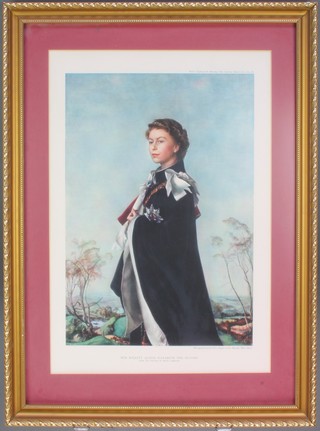From the estate of Captain Eric M Brown after Pietro Annigoni, a coloured print of HM Queen Elizabeth II 20 1/2" x 13"
