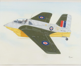 From the estate of Captain Eric M Brown a watercolour drawing, study of a Messerschmitt 163 Komet, monogrammed PS and dated 2015  8 1/2" x 10 1/2" 
