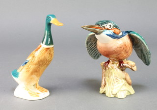A Beswick figure of a Kingfisher on a raised base 5" and a ditto of a duck 5" 