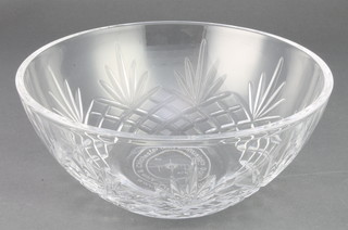 From the estate of Captain Eric M Brown a circular cut and etched glass bowl Arun and Chichester Air Enthusiasts Society 9" 