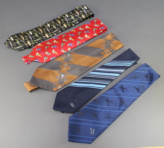 From the estate of Captain Eric M Brown a HAA blue polyester tie decorated aircraft and 4 other polyester ties decorated aircraft