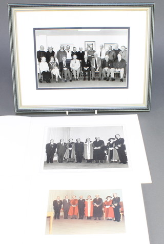 From the estate of Captain Eric M Brown a black and white group photograph of Eric Brown with members of The Spitfire Society 6 1/2" x 9 1/2", a black and white photograph of Eric Brown in Captains Uniform and with civic party 6" x 8", ditto colour 4 1/2" x 6 1/2" 