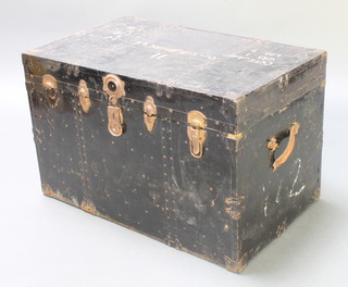 From the estate of Captain Eric M Brown, a rectangular black painted metal cabin trunk, the lid marked Captain E M Brown RN11 CWTS, QRS 1, LBS7 3-0X1.1D, X1-11 23"h x 36"w x 22"d 