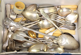 A silver plated Kings pattern gravy spoon and minor cutlery 