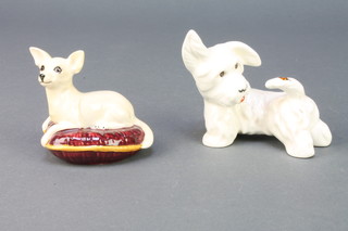 A Beswick figure of a Chihuahua on a cushion 3", ditto of a terrier with a ladybird on his tail 3 1/2" 