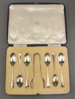 A cased set of 6 silver teaspoons and nips Sheffield 1935, 120 grams