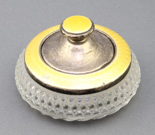 An Edwardian silver and yellow guilloche enamel jar 3 1/2" 