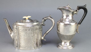 An Edwardian silver plated chased teapot and a demi-fluted water jug 