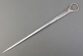 A George III silver meat skewer with chased armorial and rubbed marks 62 grams 11" 