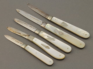 A Victorian silver and mother of pearl fruit knife Birmingham 1893, 4 others 