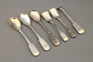 Three Victorian silver mustard spoons Dublin 1895 and minor spoons, 90 grams