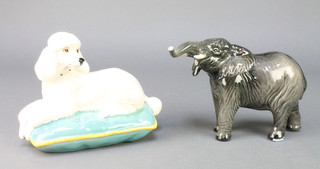 A Beswick figure of a standing elephant 8", ditto of a reclining Standard Poodle on a cushion 7" 