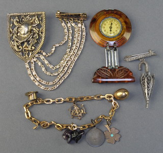 An Art Deco Bakelite lady's fob watch and minor costume jewellery