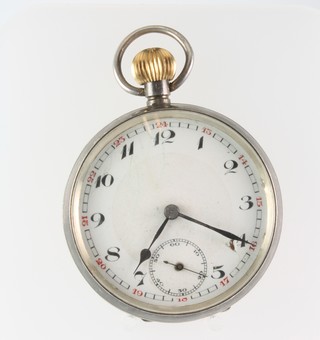 A silver fob watch with seconds at 6 o'clock, a key wind ditto 
