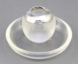 An Edwardian silver mounted  spherical glass match stick striker 3 1/2"  