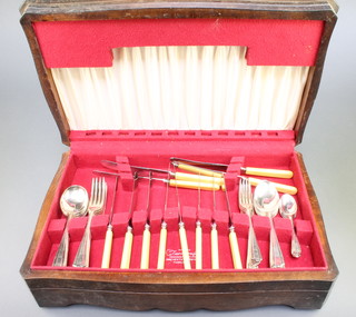 A mahogany canteen of silver plated cutlery for 6 
