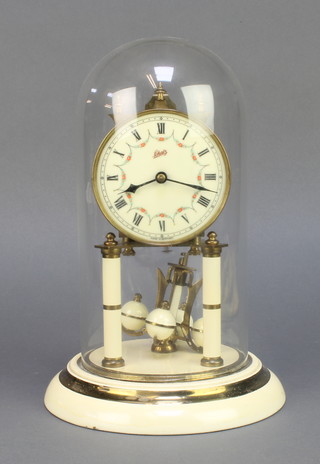 A Schatz 400 day clock with enamelled dial and Roman numerals complete with glass dome 

